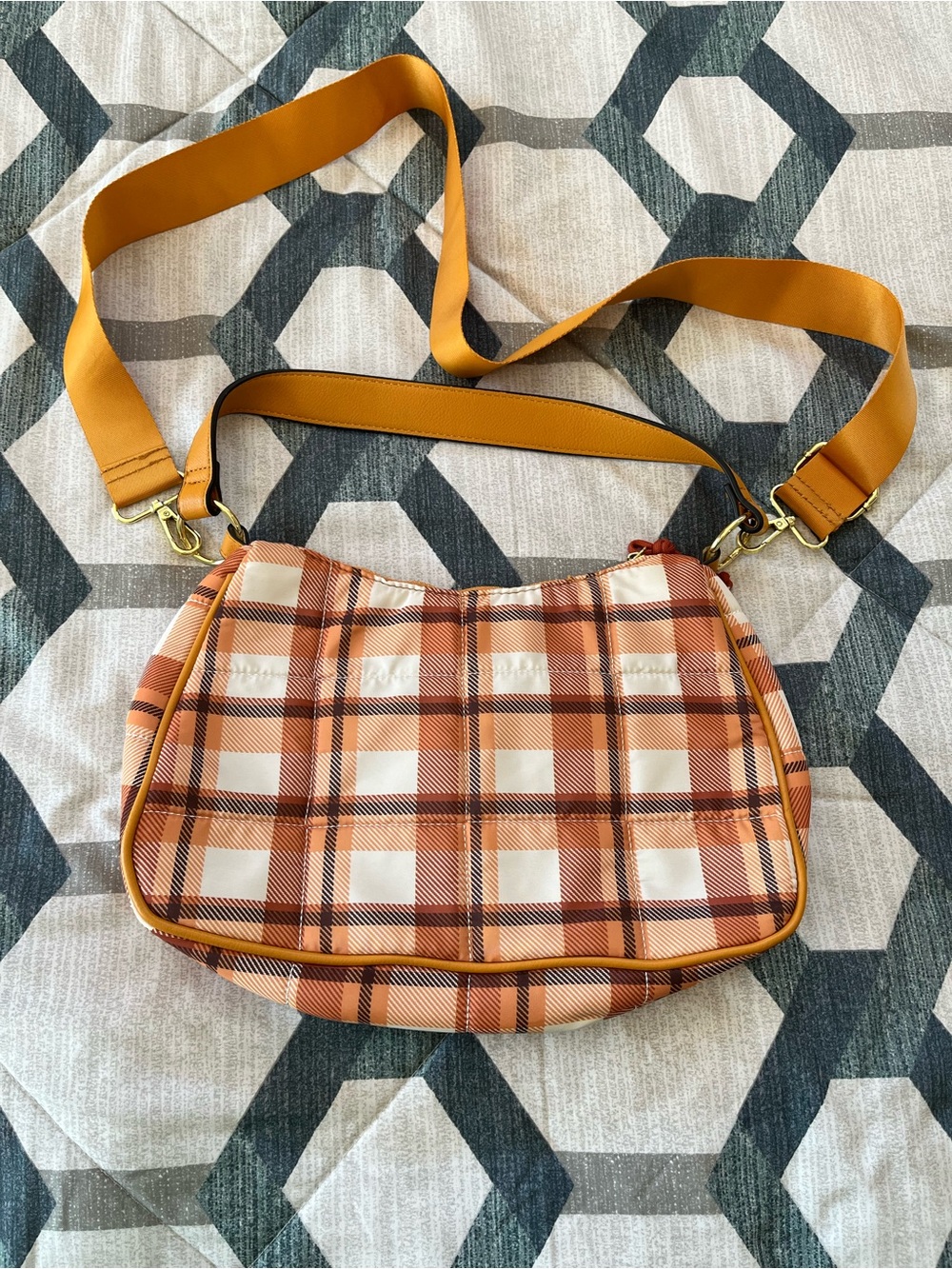 Classic Plaid Crossbody Bag in Rust & Cream
